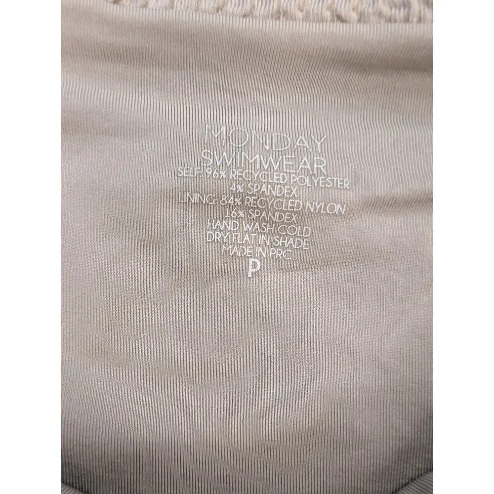 Monday Swimwear Bikini Set Womens P Petite Beige Textured Bandeau Ring Minimal
